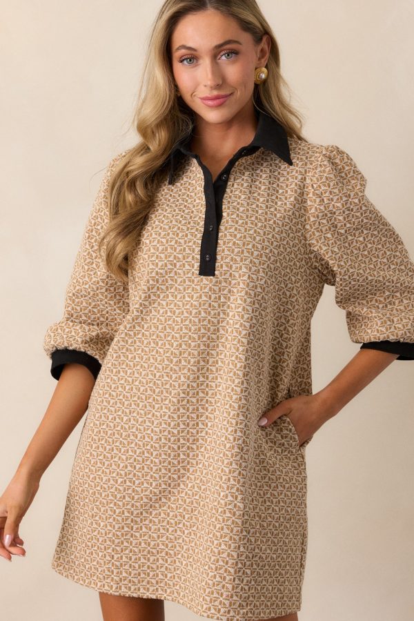 Depths Of Gold Honey Jacquard Mini Dress Discount - Image 3