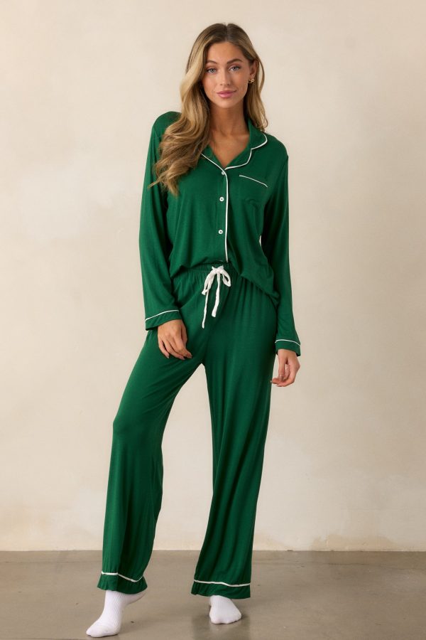 A Glimpse into Tomorrow Forest Green Pajama Pants For Sale