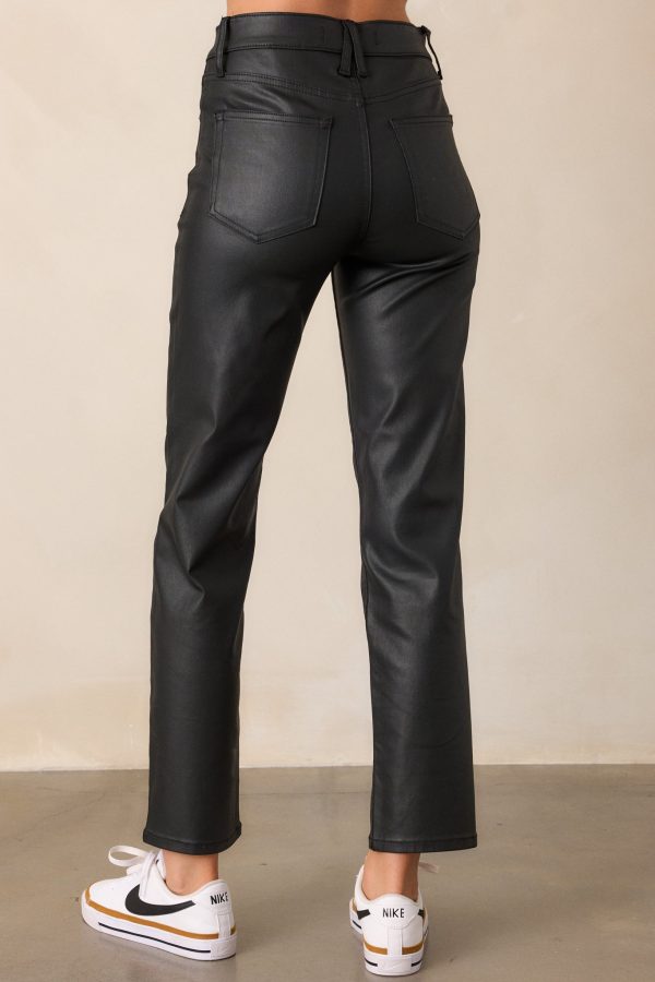 Emerging Love Black Faux Leather Straight Leg Pants For Sale - Image 5