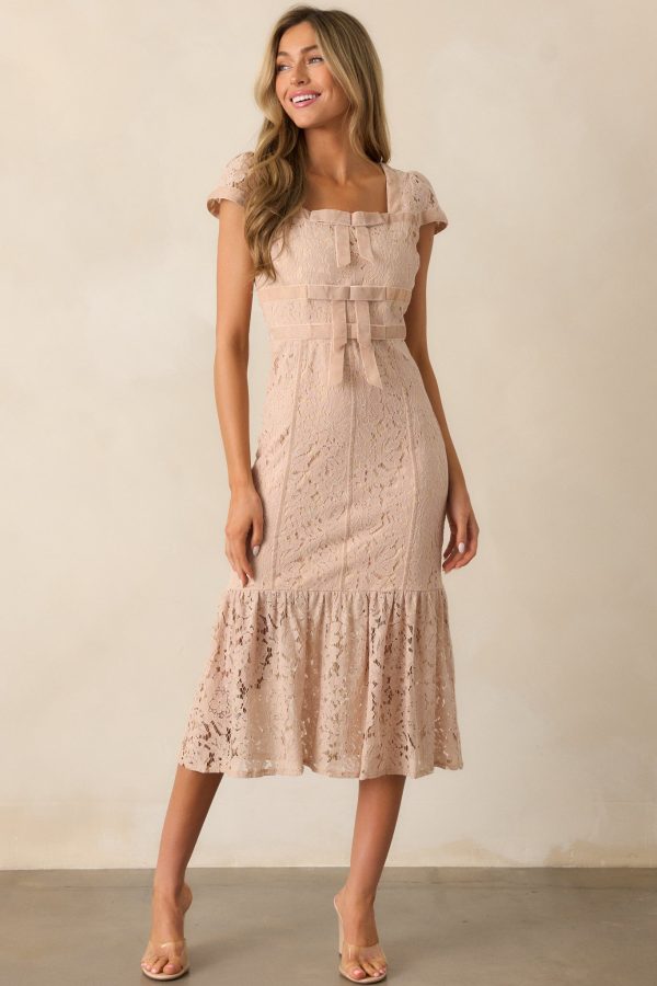 Cobblestone Chronicles Blush Lace Midi Dress For Cheap - Image 5