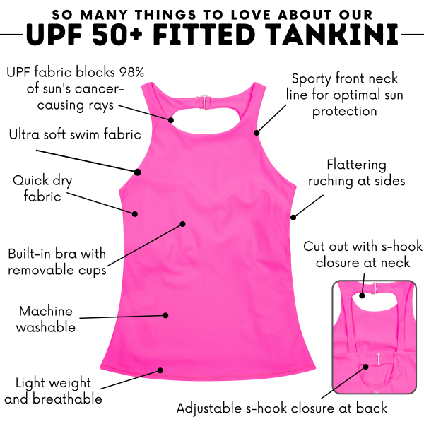 Women’s High Neck Fitted Tankini Top | “Neon Pink” For Cheap - Image 5