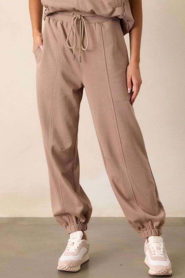 Almost Forever Cotton Light Mocha Joggers For Cheap - Image 2