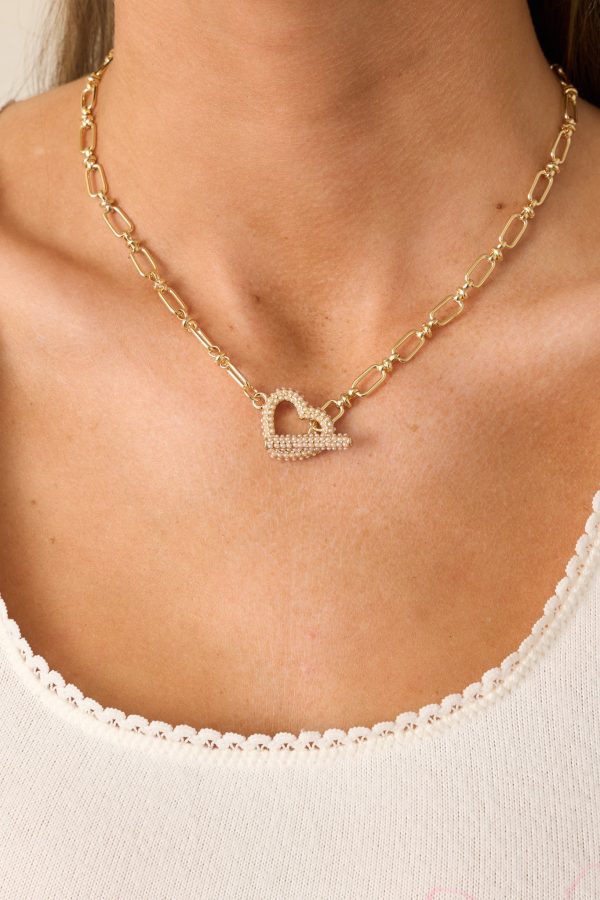 Together Forever Gold & Ivory Pearl Toggle Heart Necklace Online - Image 2