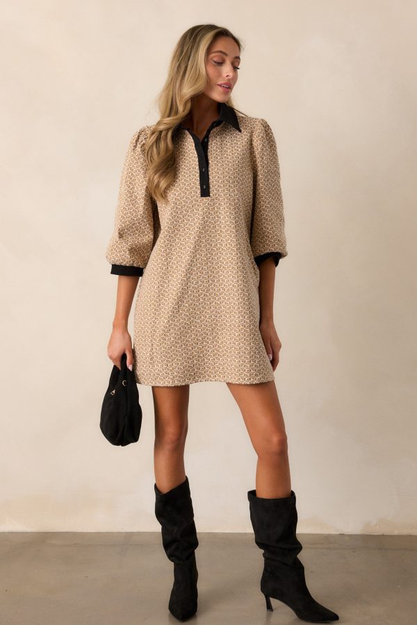 Depths Of Gold Honey Jacquard Mini Dress Discount - Image 5