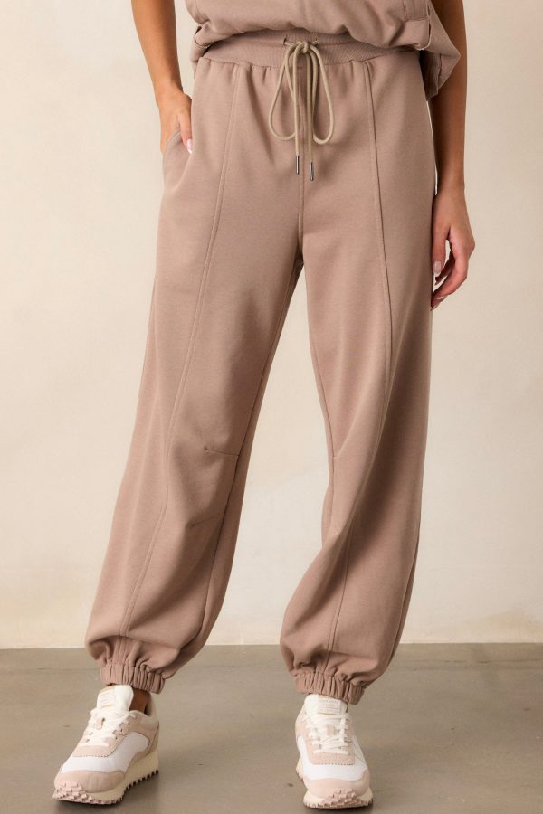 Almost Forever Cotton Light Mocha Joggers For Cheap - Image 4