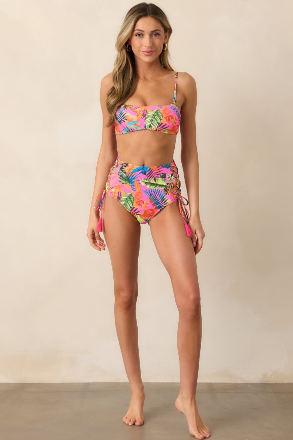 Jungle Mist Hot Pink Tropical Print Bikini Top Online now - Image 4