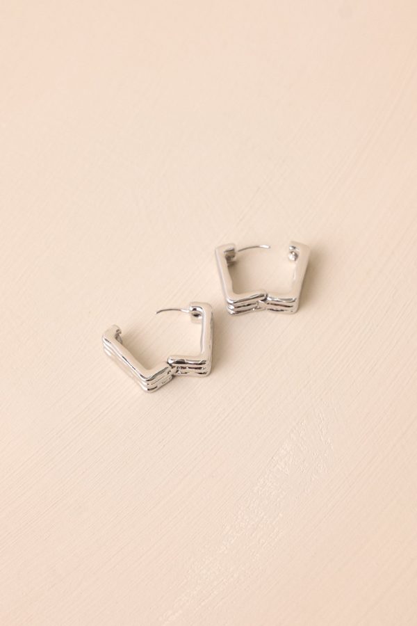 Wish Me Luck Silver Textured Square Hoop Earrings Fashion - Image 2