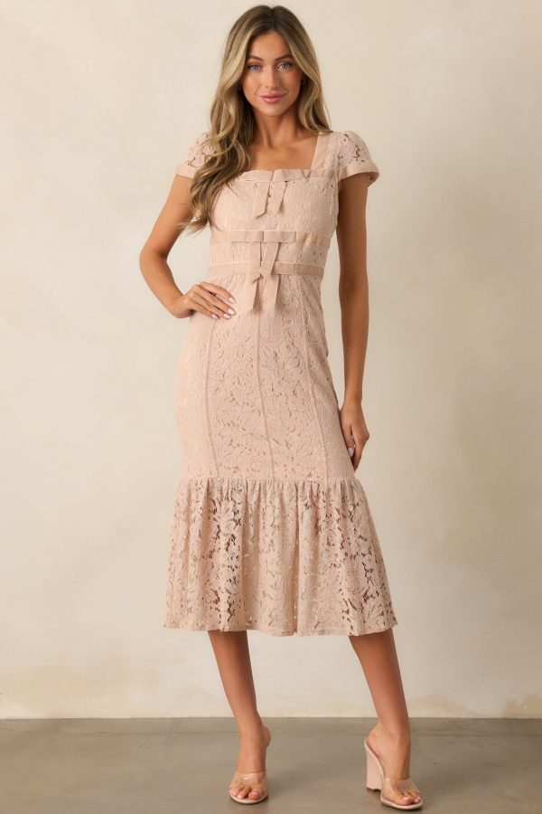 Cobblestone Chronicles Blush Lace Midi Dress For Cheap - Image 3