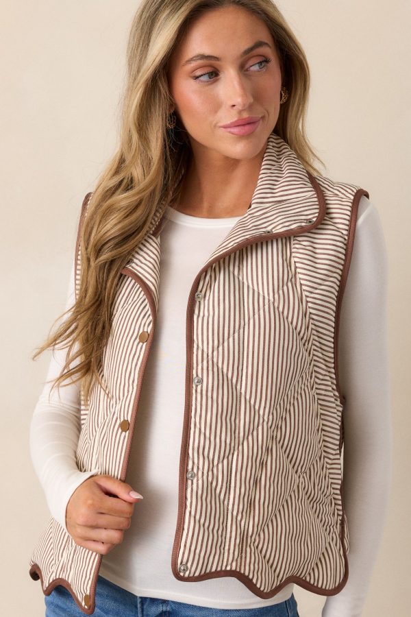Drifting Branches Chocolate Stripe Quilted Vest Online Hot Sale