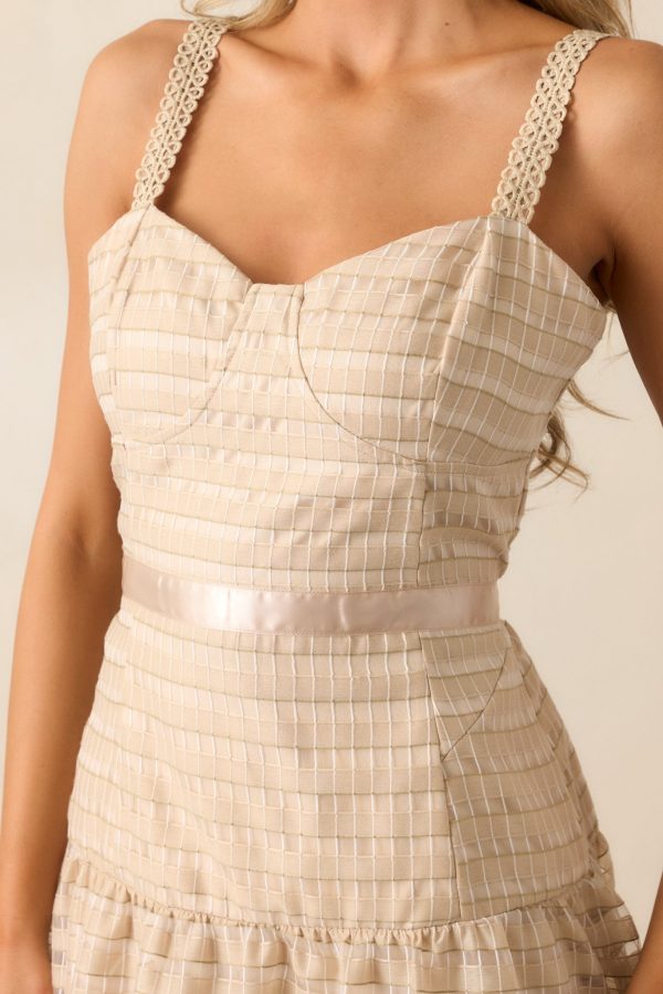 Know Better Tan Embroidered Drop Waist Maxi Dress For Sale - Image 2