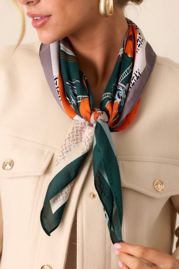 In The Distance Hunter Green Multi Print Scarf For Cheap