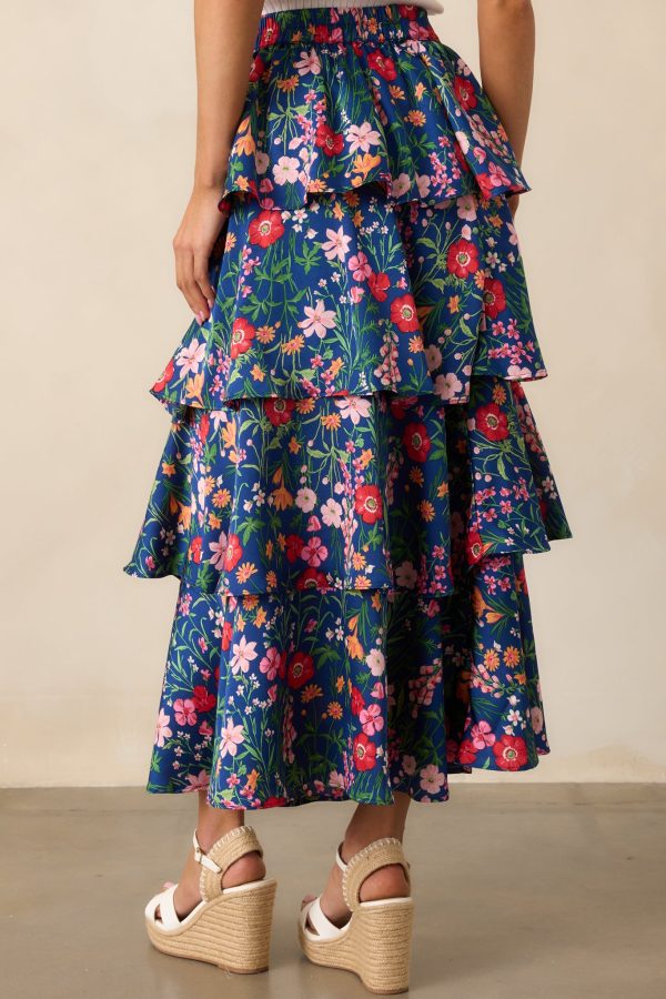 All The Right Things Navy Floral Tiered Maxi Skirt Cheap - Image 5