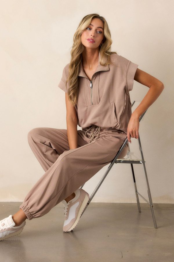 Almost Forever Cotton Light Mocha Joggers For Cheap