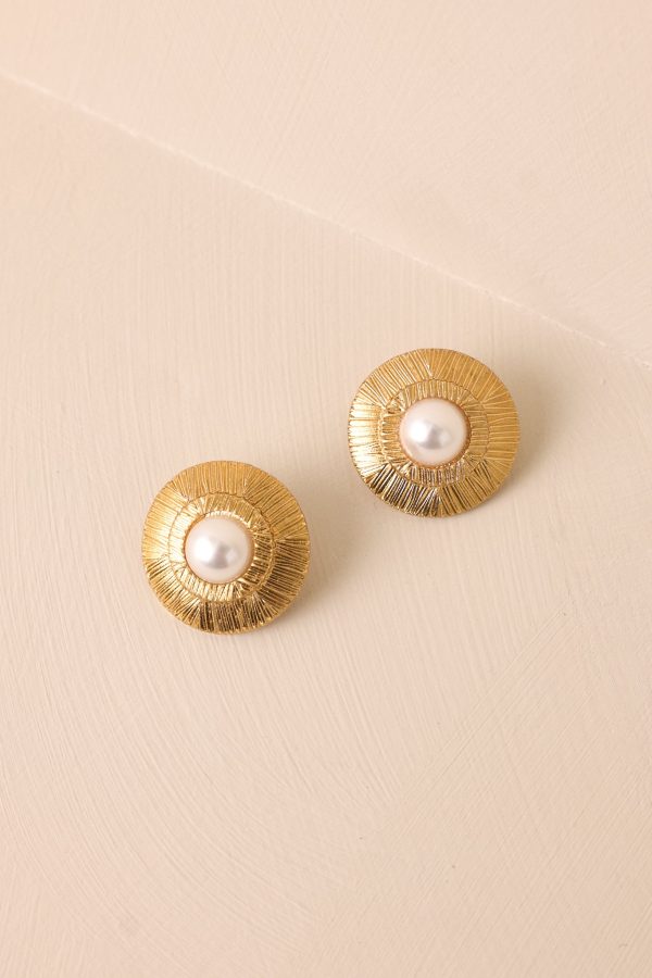 Bright Future Gold & Ivory Pearl Textured Earrings Discount