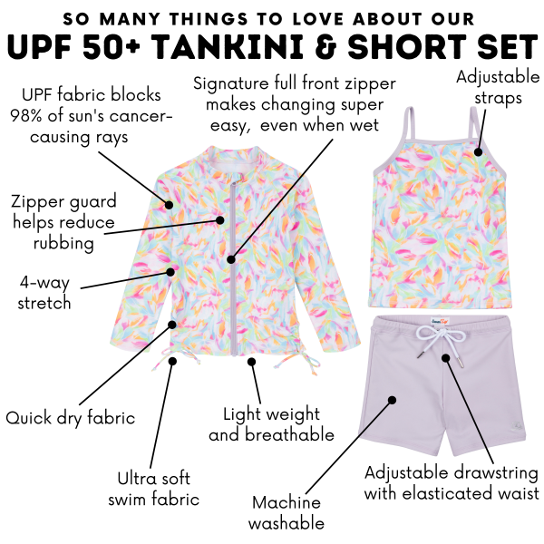 Girls Long Sleeve Rash Guard + Tankini Shorts Set (3 Piece) |  Petals  For Cheap - Image 4