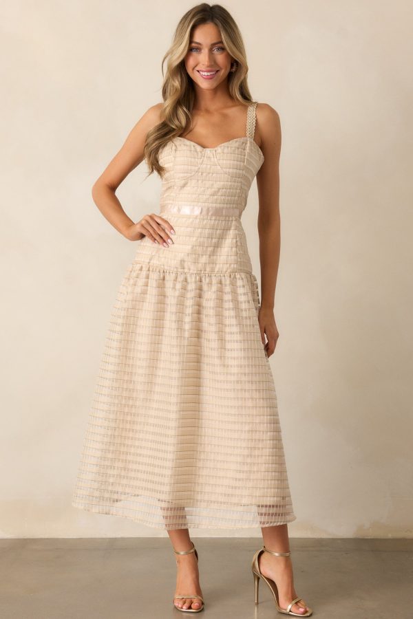 Know Better Tan Embroidered Drop Waist Maxi Dress For Sale - Image 5