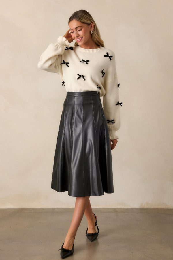 Captured By The Night Black Faux Leather Midi Skirt Online Sale