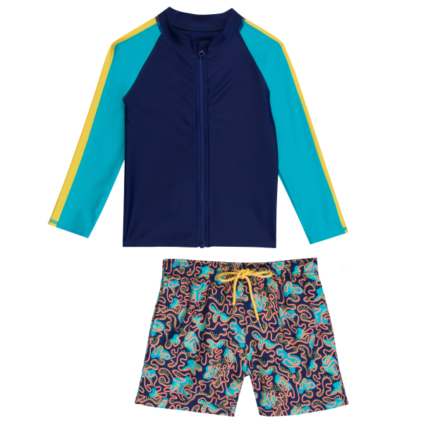 Boys Long Sleeve Zipper Rash Guard and Swim Trunk Set |  Deep Dive  Cheap