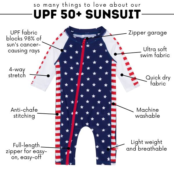 Sunsuit - Long Sleeve Romper Swimsuit |  Americana  Discount - Image 4
