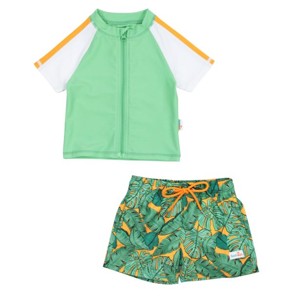 Boys Short Sleeve Zipper Rash Guard and Swim Trunk Set |  The Tropics  For Discount