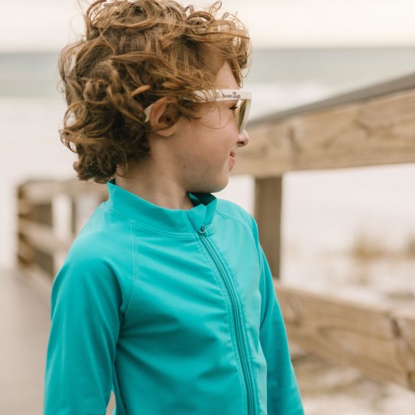Kids UPF 50+ Long Sleeve Zipper Rash Guard Swim Shirt |  Scuba Blue  Fashion - Image 3