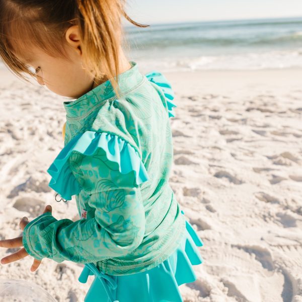 Girls Long Sleeve Rash Guard Ruffle Bottom Swimsuit Set (2 Piece) |  Seashell  Sale - Image 5
