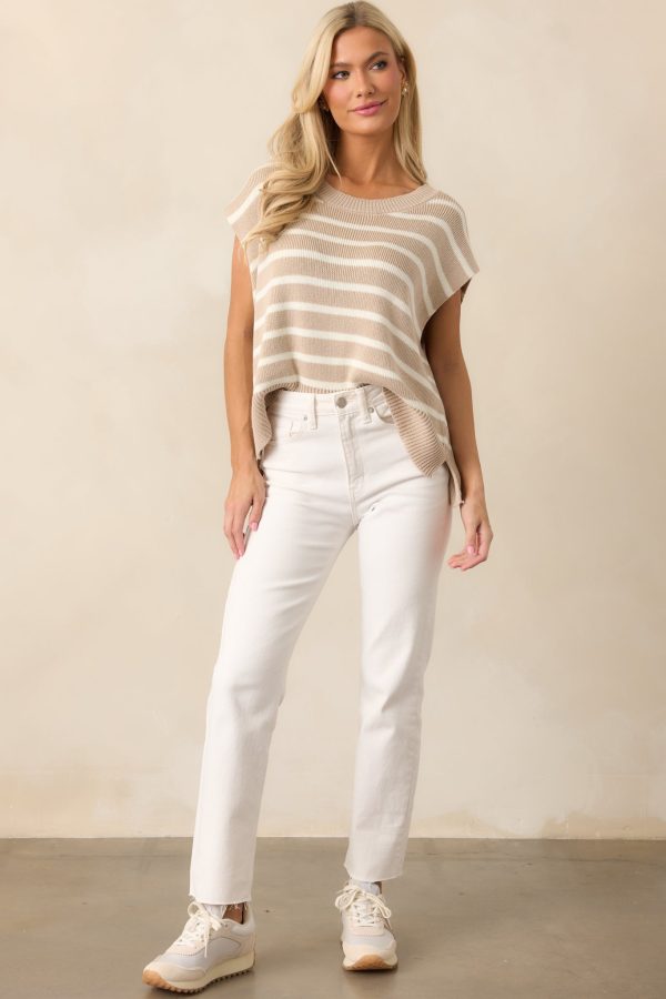 Daring Diva Taupe Stripe Oversized Sweater Vest Cheap