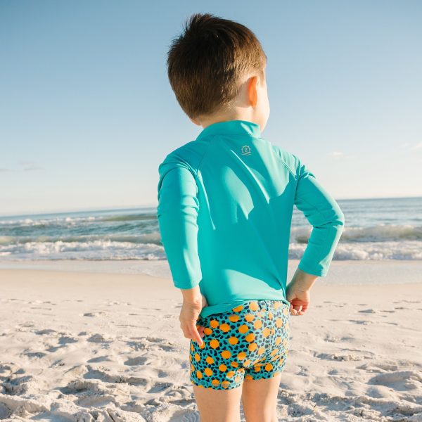 Kids UPF 50+ Long Sleeve Zipper Rash Guard Swim Shirt |  Scuba Blue  Fashion - Image 4